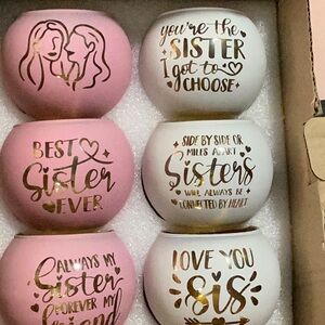 NWOT Pink and White Sister Themed Decorative tea candle holder